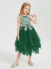 Abiti Damigella Junior In Tulle Lunghezza Al Polpaccio Verde Scuro