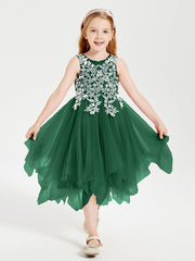 Abiti Damigella Junior In Tulle Lunghezza Al Polpaccio Verde Scuro