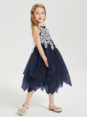 Abiti Damigella Junior In Tulle Lunghezza Al Polpaccio Blu Scuro