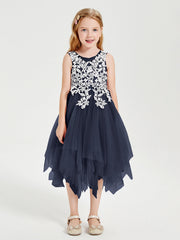 Abiti Damigella Junior In Tulle Lunghezza Al Polpaccio Blu Scuro