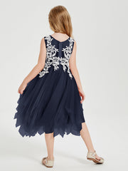 Abiti Damigella Junior In Tulle Lunghezza Al Polpaccio Blu Scuro