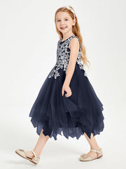 Abiti Damigella Junior In Tulle Lunghezza Al Polpaccio Blu Scuro