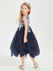 Abiti Damigella Junior In Tulle Lunghezza Al Polpaccio Blu Scuro