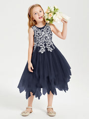 Abiti Damigella Junior In Tulle Lunghezza Al Polpaccio Blu Scuro