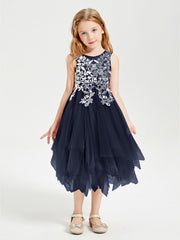 Abiti Damigella Junior In Tulle Lunghezza Al Polpaccio Blu Scuro