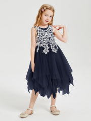 Abiti Damigella Junior In Tulle Lunghezza Al Polpaccio Blu Scuro