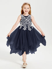 Abiti Damigella Junior In Tulle Lunghezza Al Polpaccio Blu Scuro