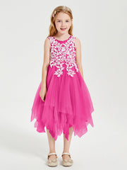 Abiti Damigella Junior In Tulle Lunghezza Al Polpaccio Fucsia