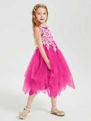 Abiti Damigella Junior In Tulle Lunghezza Al Polpaccio Fucsia
