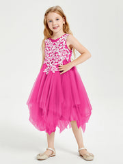 Abiti Damigella Junior In Tulle Lunghezza Al Polpaccio Fucsia