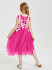 Abiti Damigella Junior In Tulle Lunghezza Al Polpaccio Fucsia