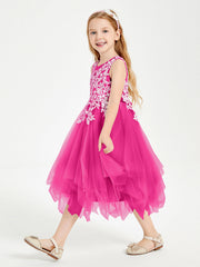Abiti Damigella Junior In Tulle Lunghezza Al Polpaccio Fucsia