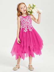 Abiti Damigella Junior In Tulle Lunghezza Al Polpaccio Fucsia