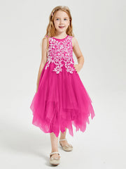 Abiti Damigella Junior In Tulle Lunghezza Al Polpaccio Fucsia