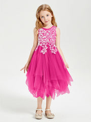 Abiti Damigella Junior In Tulle Lunghezza Al Polpaccio Fucsia