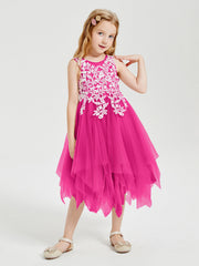 Abiti Damigella Junior In Tulle Lunghezza Al Polpaccio Fucsia