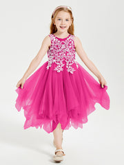 Abiti Damigella Junior In Tulle Lunghezza Al Polpaccio Fucsia