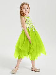 Abiti Damigella Junior In Tulle Lunghezza Al Polpaccio Verde Lime