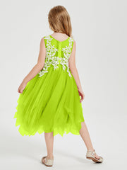 Abiti Damigella Junior In Tulle Lunghezza Al Polpaccio Verde Lime