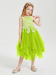 Abiti Damigella Junior In Tulle Lunghezza Al Polpaccio Verde Lime
