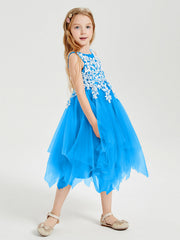 Abiti Damigella Junior In Tulle Lunghezza Al Polpaccio Blu Oceano