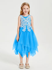 Abiti Damigella Junior In Tulle Lunghezza Al Polpaccio Blu Oceano