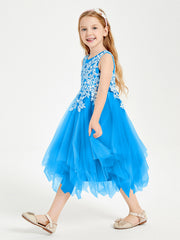 Abiti Damigella Junior In Tulle Lunghezza Al Polpaccio Blu Oceano