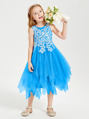 Abiti Damigella Junior In Tulle Lunghezza Al Polpaccio Blu Oceano