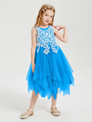 Abiti Damigella Junior In Tulle Lunghezza Al Polpaccio Blu Oceano