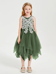 Abiti Damigella Junior In Tulle Lunghezza Al Polpaccio Verde Oliva