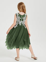 Abiti Damigella Junior In Tulle Lunghezza Al Polpaccio Verde Oliva