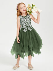 Abiti Damigella Junior In Tulle Lunghezza Al Polpaccio Verde Oliva