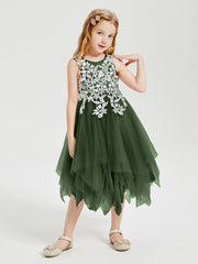 Abiti Damigella Junior In Tulle Lunghezza Al Polpaccio Verde Oliva
