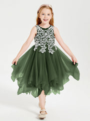 Abiti Damigella Junior In Tulle Lunghezza Al Polpaccio Verde Oliva