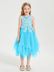 Abiti Damigella Junior In Tulle Lunghezza Al Polpaccio Blu Piscina