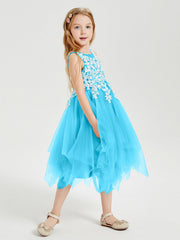 Abiti Damigella Junior In Tulle Lunghezza Al Polpaccio Blu Piscina