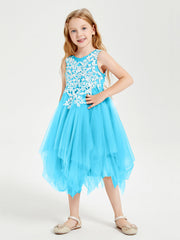 Abiti Damigella Junior In Tulle Lunghezza Al Polpaccio Blu Piscina