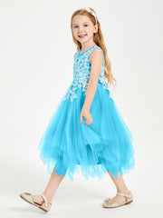 Abiti Damigella Junior In Tulle Lunghezza Al Polpaccio Blu Piscina
