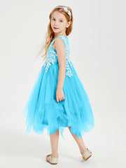 Abiti Damigella Junior In Tulle Lunghezza Al Polpaccio Blu Piscina
