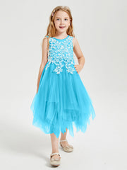 Abiti Damigella Junior In Tulle Lunghezza Al Polpaccio Blu Piscina