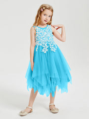 Abiti Damigella Junior In Tulle Lunghezza Al Polpaccio Blu Piscina