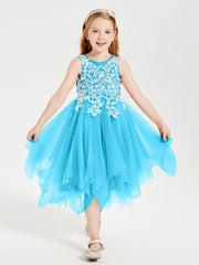 Abiti Damigella Junior In Tulle Lunghezza Al Polpaccio Blu Piscina