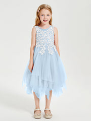 Abiti Damigella Junior In Tulle Lunghezza Al Polpaccio Blu Cielo