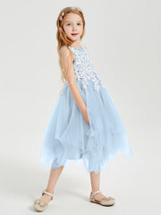 Abiti Damigella Junior In Tulle Lunghezza Al Polpaccio Blu Cielo