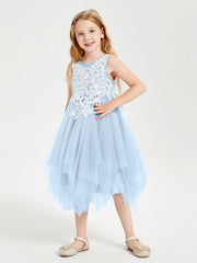 Abiti Damigella Junior In Tulle Lunghezza Al Polpaccio Blu Cielo