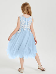 Abiti Damigella Junior In Tulle Lunghezza Al Polpaccio Blu Cielo