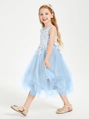 Abiti Damigella Junior In Tulle Lunghezza Al Polpaccio Blu Cielo