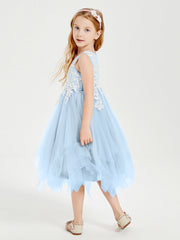 Abiti Damigella Junior In Tulle Lunghezza Al Polpaccio Blu Cielo