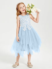 Abiti Damigella Junior In Tulle Lunghezza Al Polpaccio Blu Cielo