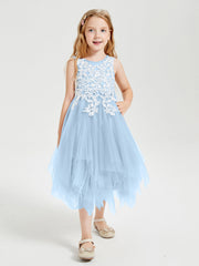 Abiti Damigella Junior In Tulle Lunghezza Al Polpaccio Blu Cielo
